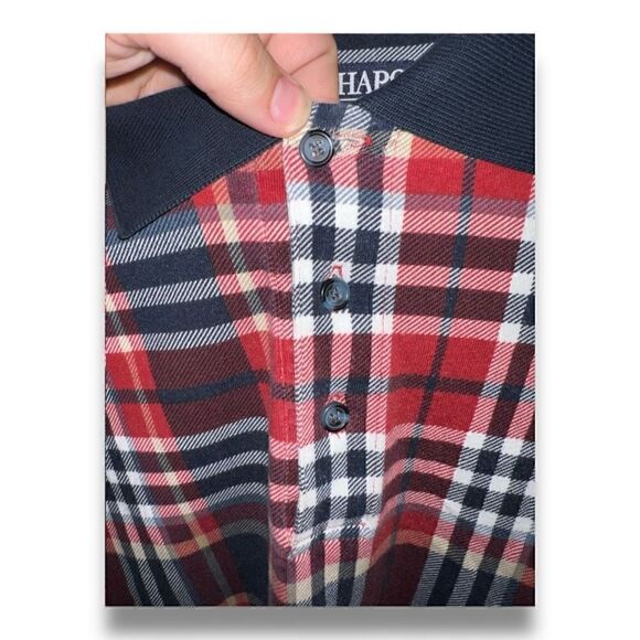 Red & Navy Check Chaps Ralph Lauren Mesh L/S Polo Shirt Size M - Picture 4 of 10